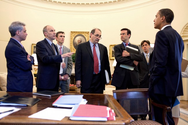 President Obama Meets with His Advisors, Including Axelrod and Orszag in 2009