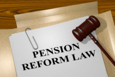 60504746 - 3d illustration of "pension reform law" title on legal document