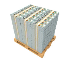 46981097 - stack of money with wooden pallet