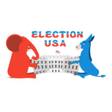 64468188 - elephant and donkey divide white house. republicans and democrats share authority. political presidential elections in united states. government building america