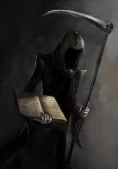 25149517 - grim reaper with a death book (or perhaps a ledger of the U.S. government's liabilities)