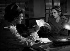 33088243 - government employee handing over an envelope to a contractor, 1950s film noir style.