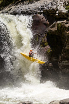 46703888 - waterfall kayak jump sangay national park ecuador