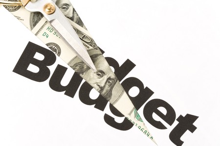 4542732 - text of budget and scissors, concept of budget cut